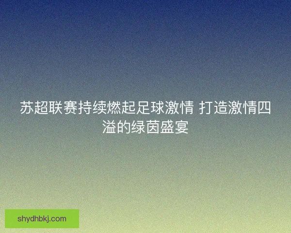 苏超联赛持续燃起足球激情 打造激情四溢的绿茵盛宴